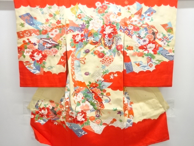 JAPANESE KIMONO / CHILDRENS KIMONO / FLOWER / CARRIAGE PATTERN (JUBAN 